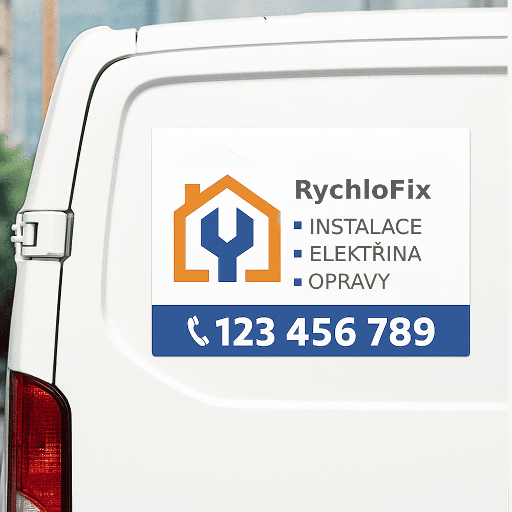 Reklamní magnetka na autě s kontaktními údaji